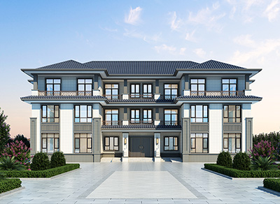 三层豪华大气中式别墅设计图 双拼